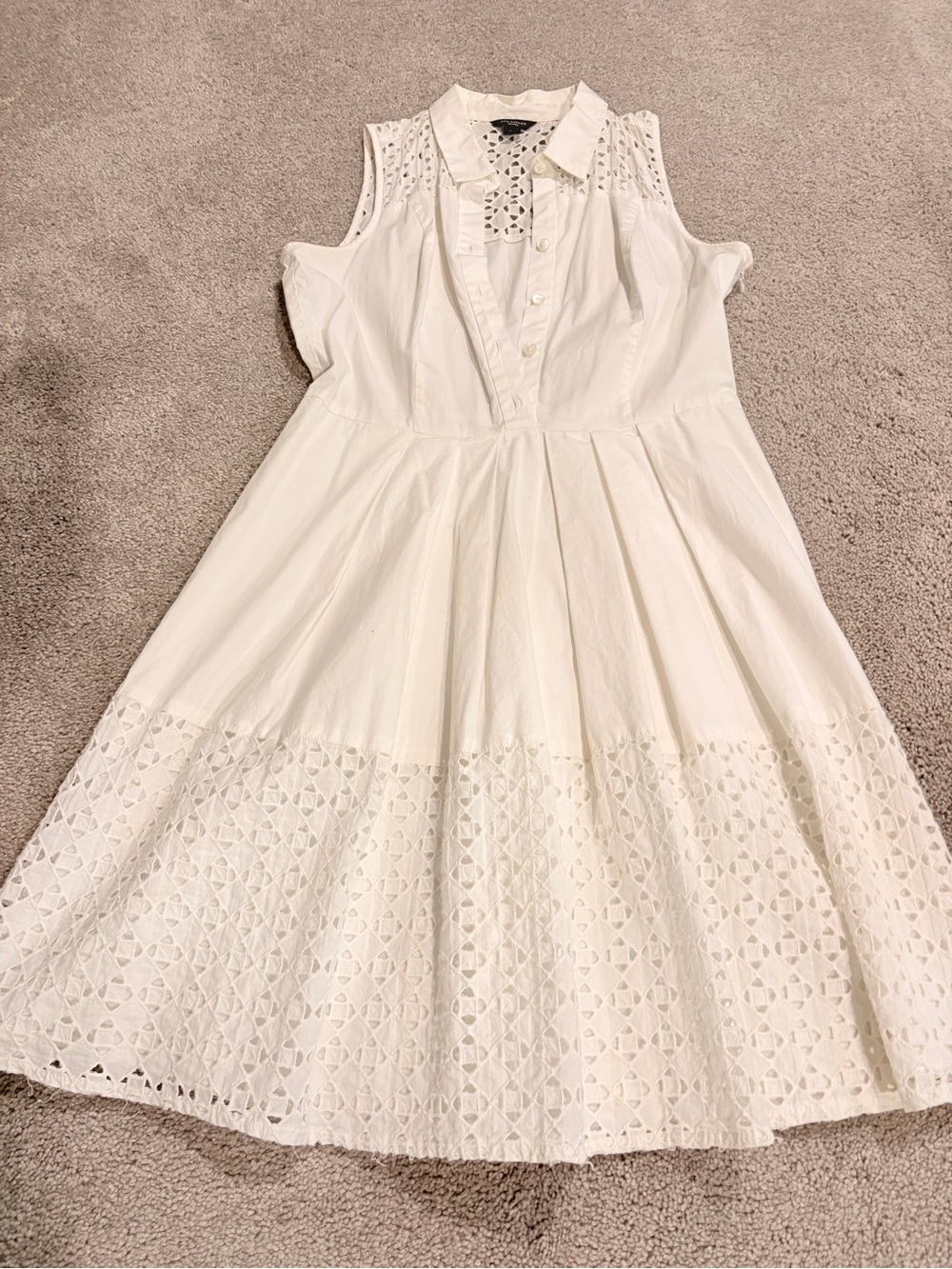 Ann Taylor White Eyelet-Cutout Sleeveless Fit-and-Flare Dress